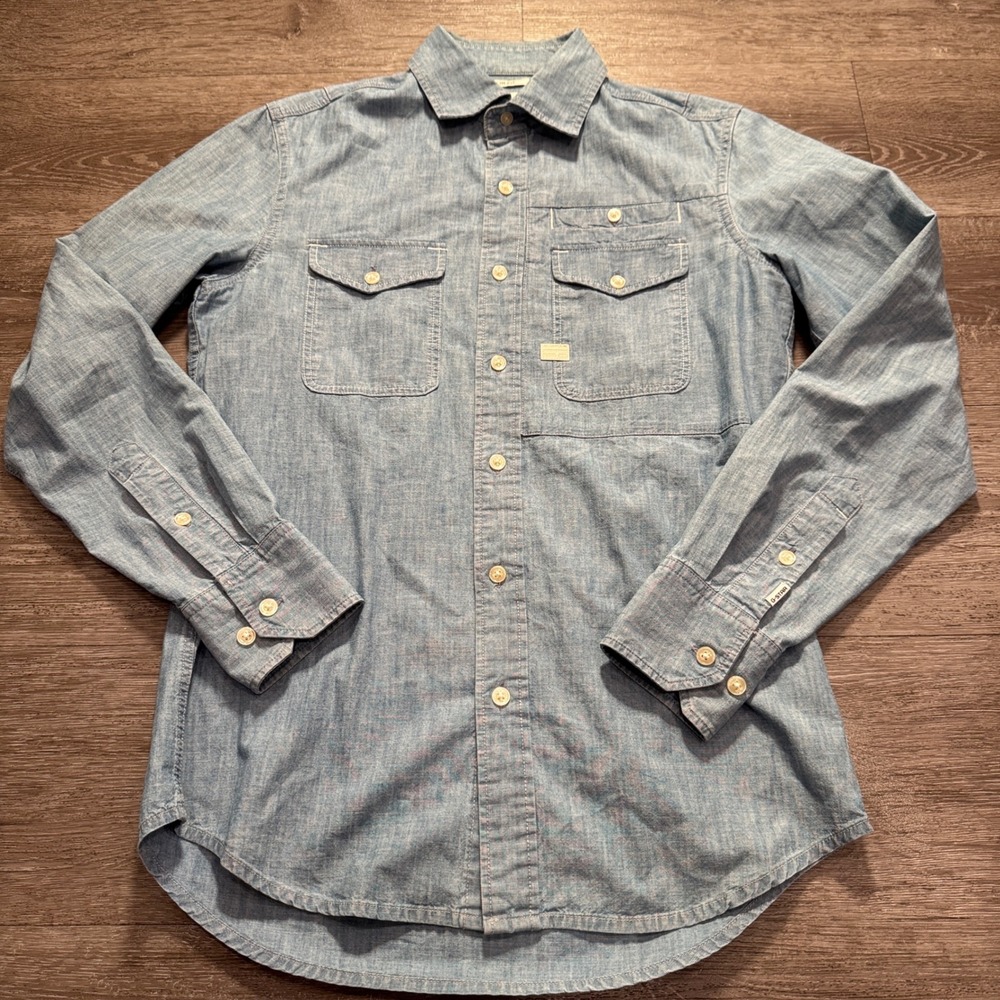 G Star Raw Shirt Mens Small Blue‎ Cotton Denim Slim Fit Workwear Chambray Rodeo